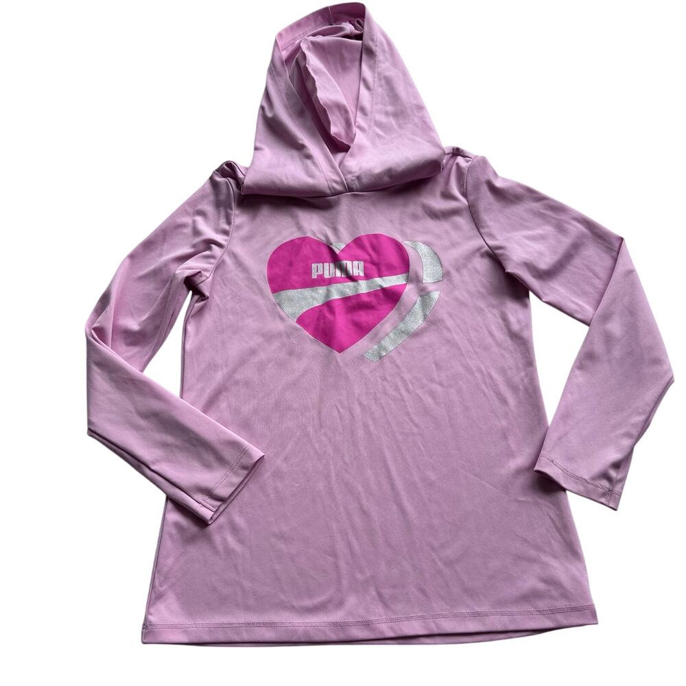Puma Pink Heart Graphic Pullover Hoodie - Size Small